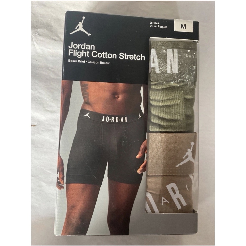 Nike Men's Jordan Flight Cotton Stretch Boxers 2 Pack Size Medium (32-34)  Olive